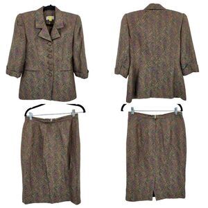 Vintage 80's Power Suit Skirt‎ Set Multicolor Psychedelic Geek Funky Chevron 8